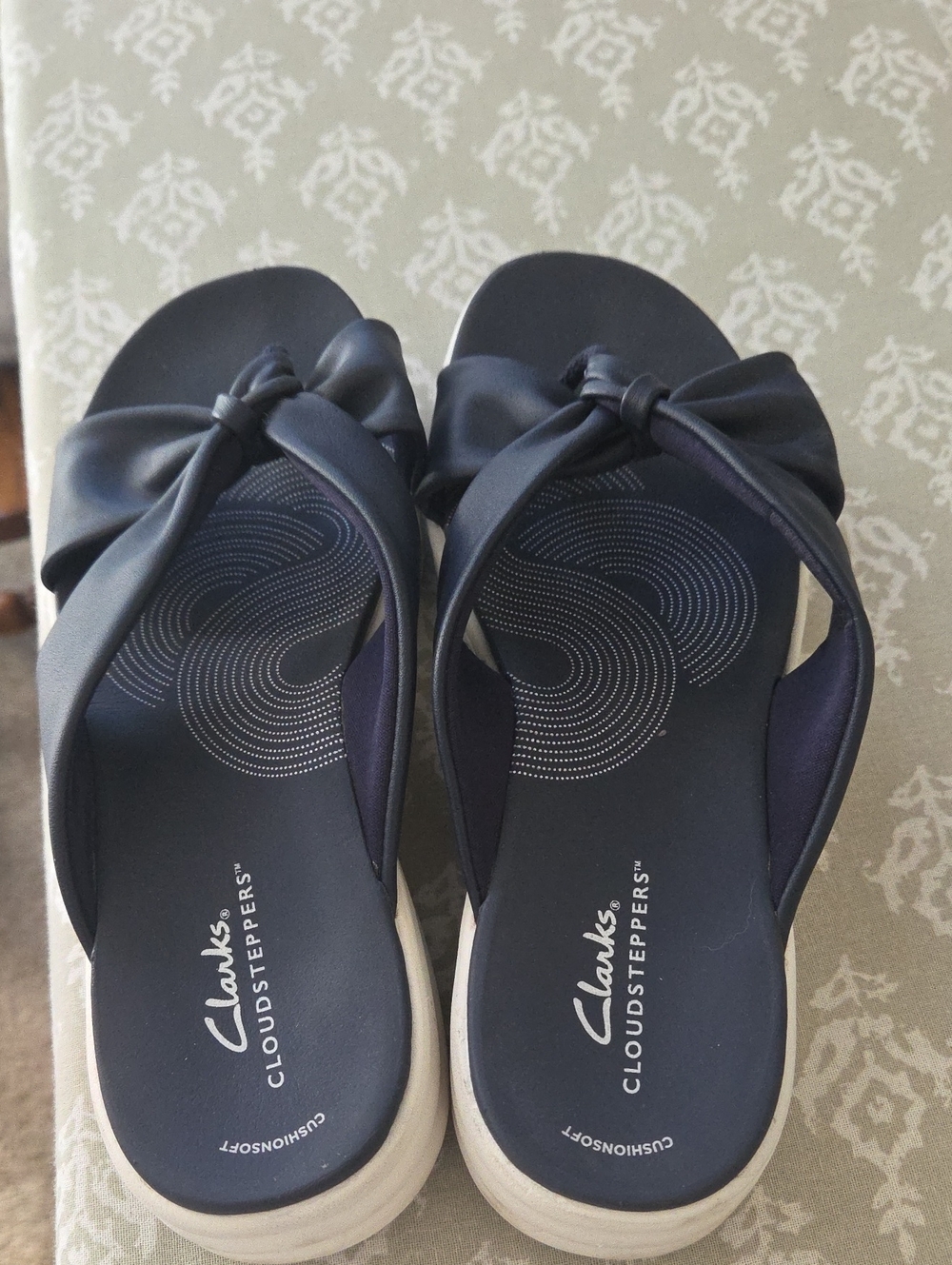Clarks Navy Bow Slip-On Sandals